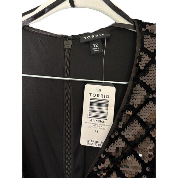 Torrid Black Sequin Velour Midi Dress Pockets Size 12 Cocktail Party Holiday - Picture 7 of 16